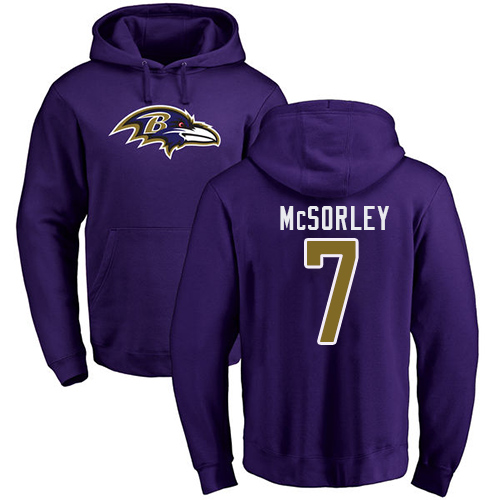 Men Baltimore Ravens Purple Trace McSorley Name and Number Logo NFL Football #7 Pullover Hoodie Sweatshirt